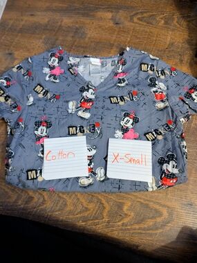 Mickey Mouse Gray Scrub Top with Pink Accents